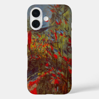 Funda iPhone 16 Rue Montorgueil con banderas por Claude Monet
