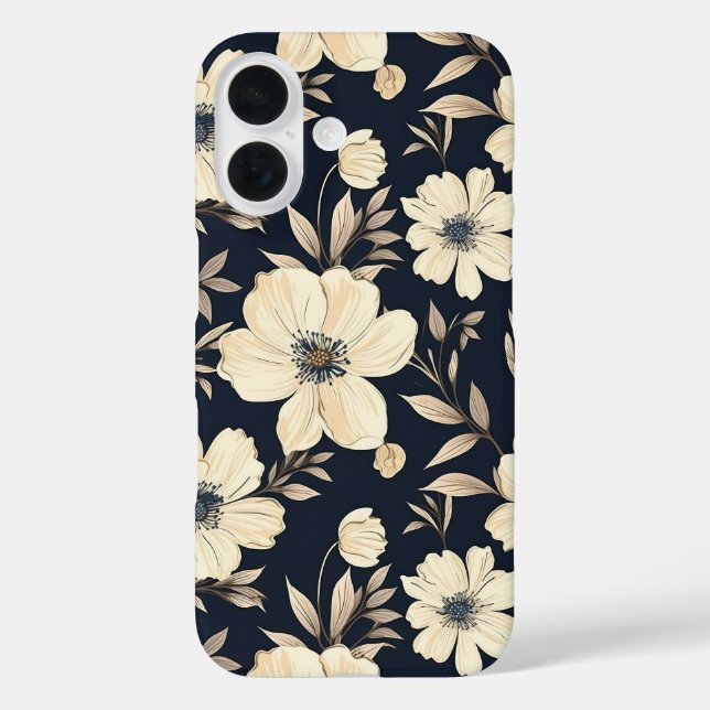 Funda iPhone 16 Rustic Navy Blue Beige Wildflower Meadow Dark Flor (Reverso )
