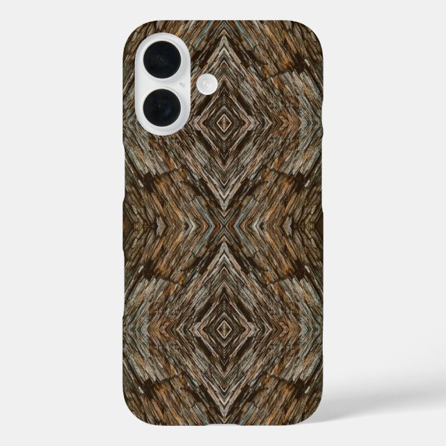 Funda iPhone 16 Rustic Tree Bark Photo Southwest Diamond Pattern (Reverso )