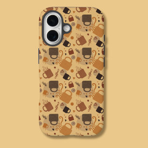 Funda iPhone 16 Rústico amor por el café - Patrón de taza y corazó
