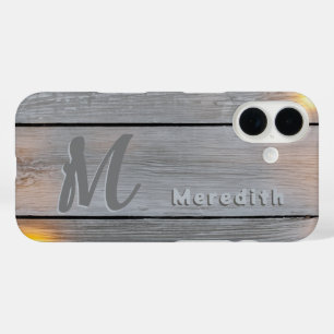 Funda iPhone 16 Rústico Barn Madera Elegancia País Monograma