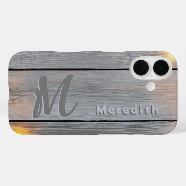 Funda iPhone 16 Rústico Barn Madera Elegancia País Monograma (Reverso (Horizontal))