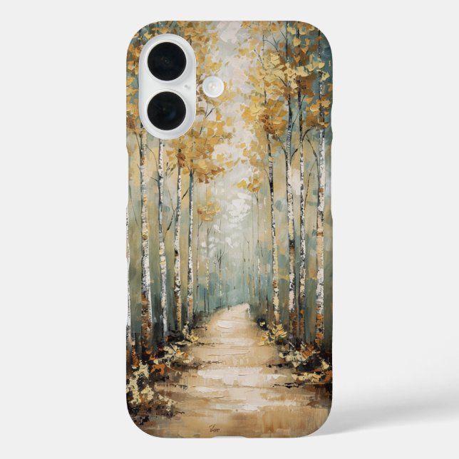 Funda iPhone 16 Ruta del bosque de Birch (Reverso )