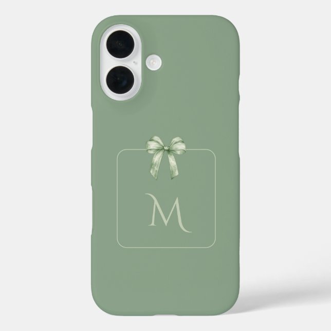 Funda iPhone 16 Sage Green Bow Initial Aesthetic (Reverso )