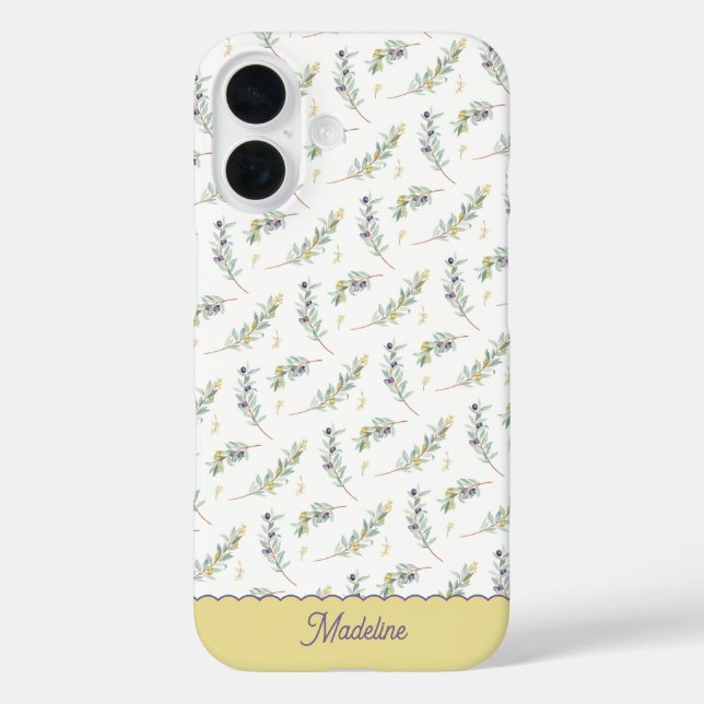 Funda iPhone 16 Sage Green Olive Branch Monogram Name (Reverso )