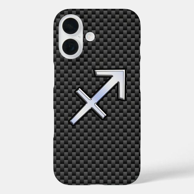 Funda iPhone 16 Sagittarius Zodiac Rótulo estilo fibra de carbono (Reverso )