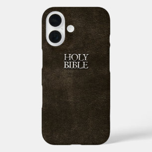 Funda iPhone 16 Sagrada Biblia Religión Cristiana Faux Brown Leath