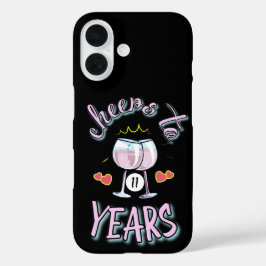 Funda iPhone 16 Saludos al champagne de 11 años de aniversario del