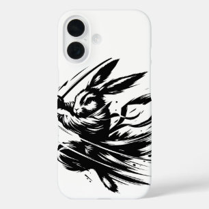 Funda iPhone 16 Samurai Bunny Black Ink Warrior Rabbit
