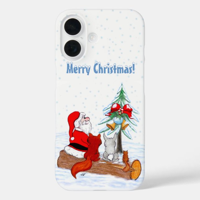 Funda iPhone 16 Santa Claus con Fox de Conejo y Squirrel (Reverso )
