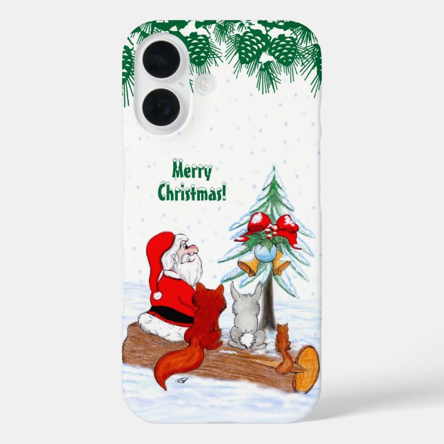 Funda iPhone 16 Santa Claus con Fox de Conejo y Squirrel (Reverso )