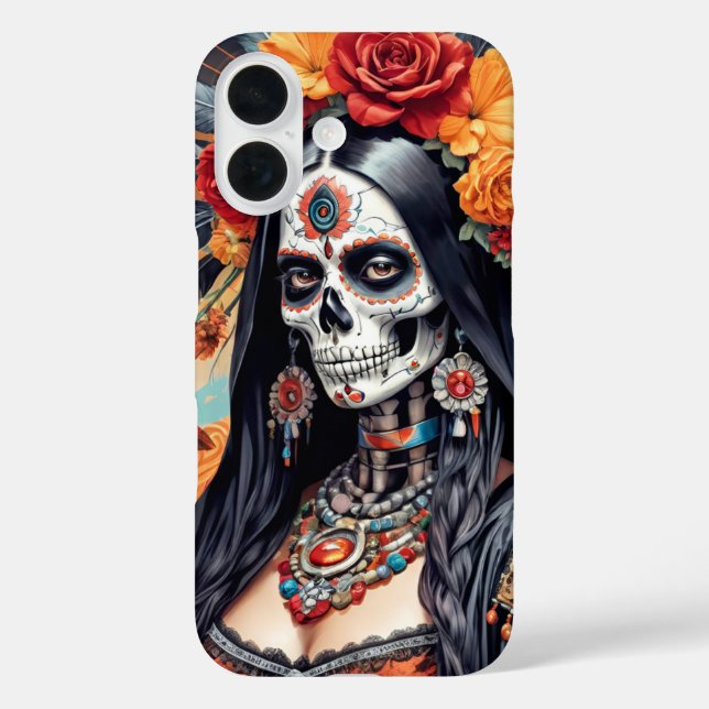 Funda iPhone 16 Santa Muerte en la cubierta de trajes tradicionale (Reverso )