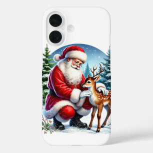 Funda iPhone 16 Santa navideño festivo y ciervo