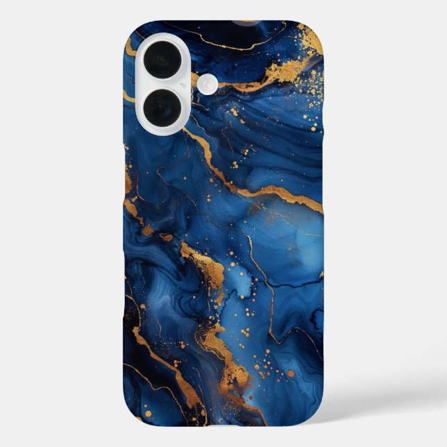 Funda iPhone 16 Sapphire Regalia – Luxury Blue & Gold Marble (Reverso )