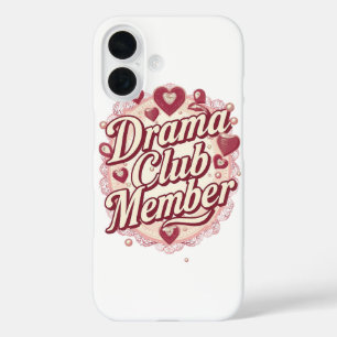 Funda iPhone 16 Sassy "Miembro del Club de Teatro" con Corazones