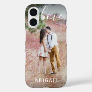Funda iPhone 16 Script Love Photo Overlay Elegant Monogramed Name