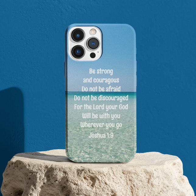Funda iPhone 16 Sé fuerte y valiente, hermosa playa cristiana (Subido por el creador)