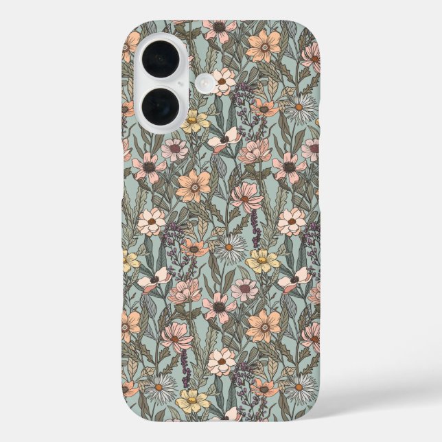 Funda iPhone 16 Seafoam Pink Yellow Retro Wildflower (Reverso )