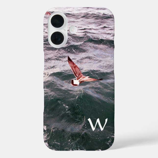 FUNDA iPhone 16 SEAGULL VOLANDO SOBRE EL MONOGRAMA DE LAS OLAS (Reverso )
