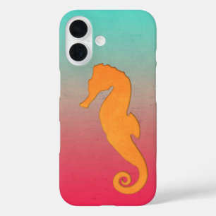 Funda iPhone 16 Seahorse naranja silhouette Simple nautica