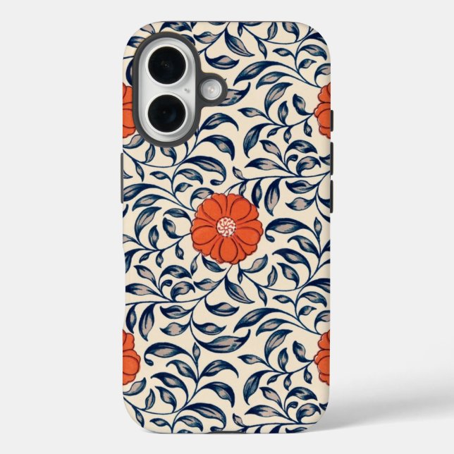 Funda iPhone 16 Seamless floral pattern with vibrant orange flower (Reverso )