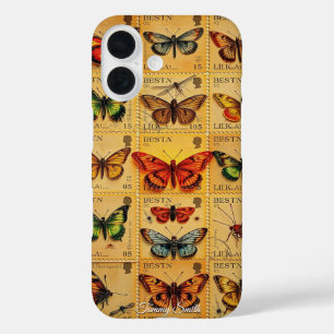 Funda iPhone 16 Sellos de mariposa de época