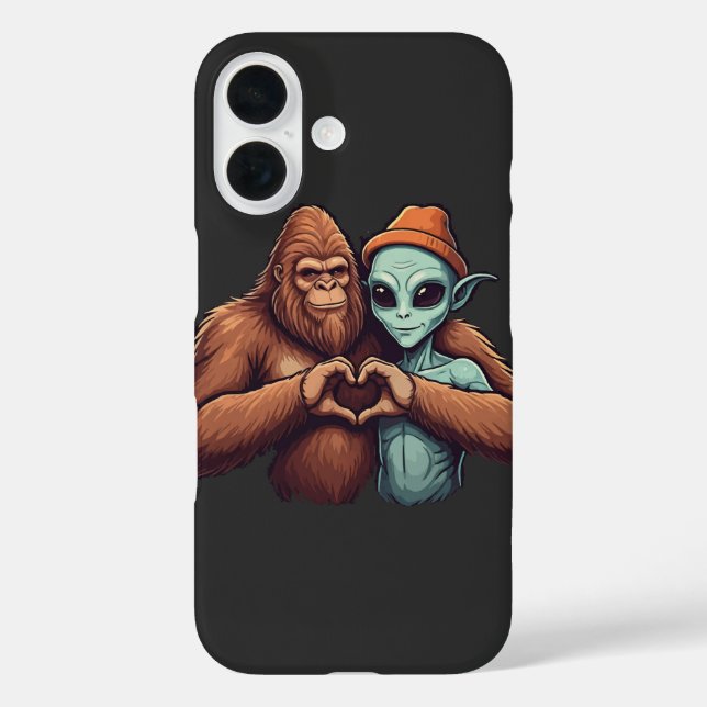 Funda iPhone 16 señal de mano de amor de Sasquatch alienígena y Bi (Reverso )