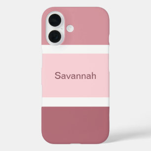 Funda iPhone 16 Sencillas Rayas Rosa Y Blanca Personalizadas