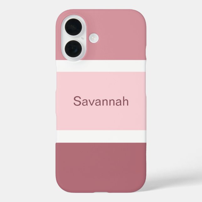 Funda iPhone 16 Sencillas Rayas Rosa Y Blanca Personalizadas (Reverso )