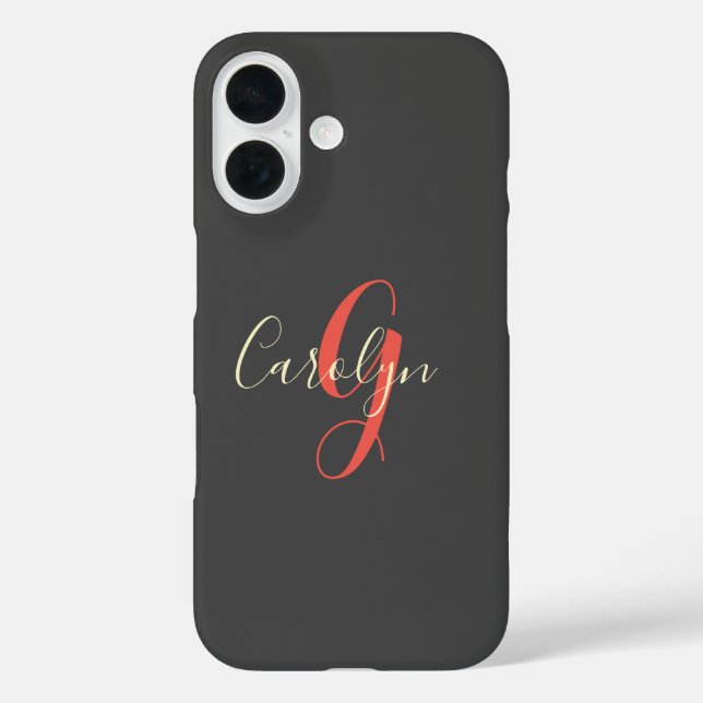 Funda iPhone 16 Sencillo, elegante, gris, tu nombre e inicial (Reverso )