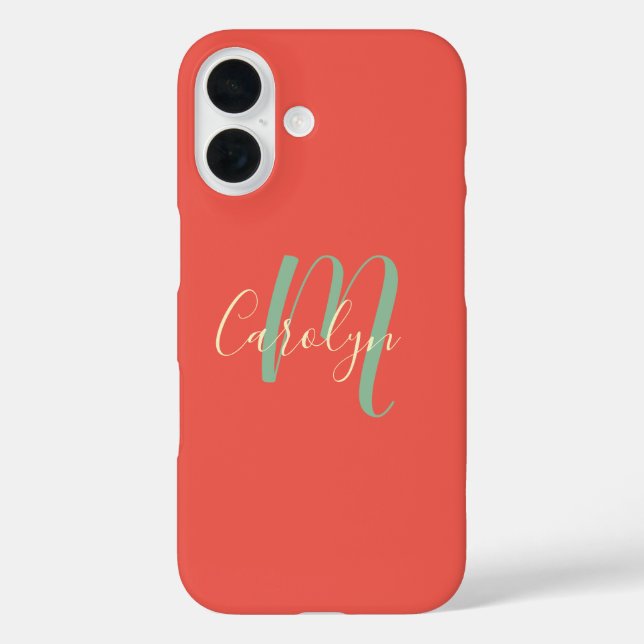 Funda iPhone 16 Sencillo, elegante, terracota, su nombre e inicial (Reverso )