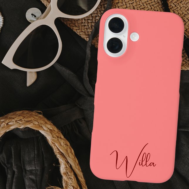 Funda iPhone 16 Sencillo y moderno rosa y rojo monogramado de esti (Subido por el creador)