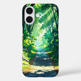 Funda iPhone 16 Sendero del bosque de primavera - Paisaje animado
