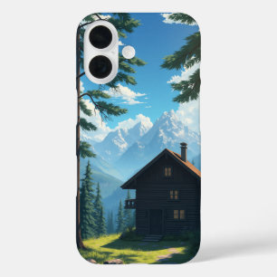 Funda iPhone 16 Serenidad de montaña: Un tranquilo escape de cabin