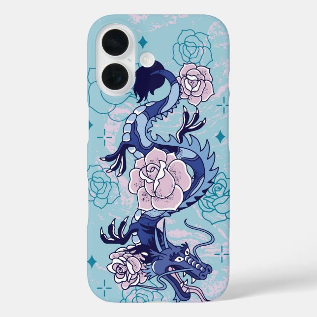 Funda iPhone 16 Serpiente Skybound - Blue Dragon Floral (Reverso )