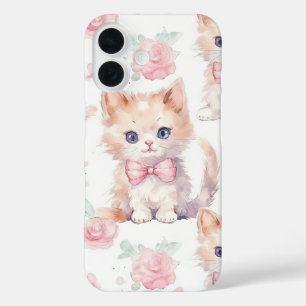 Funda iPhone 16 Shabby Chic Romantic Kitten Floral