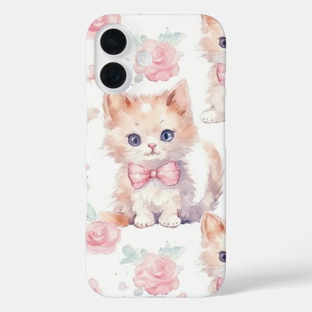 Funda iPhone 16 Shabby Chic Romantic Kitten Floral (Reverso )