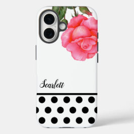 Funda iPhone 16 Shabby Chic Roses rosados puntos de polka