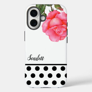 Funda iPhone 16 Shabby Chic Roses rosados puntos de polka