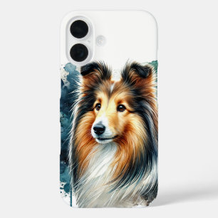 Funda iPhone 16 Shetland Sheepdog Watercolor Art