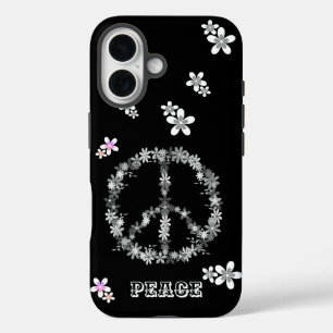 Funda iPhone 16 Signo de paz con flores coloridas,Personalizado