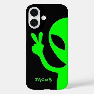 Funda iPhone 16 Signo de paz personalizado Peekaboo Alien