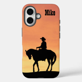 Funda iPhone 16 Silhouette Cowboy al atardecer