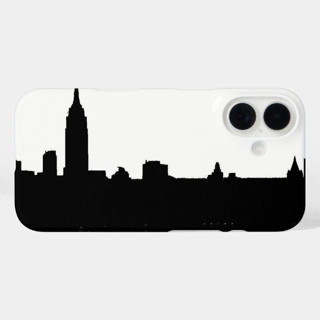 Funda iPhone 16 Silhouette de Nueva York en blanco y negro (Reverso (Horizontal))