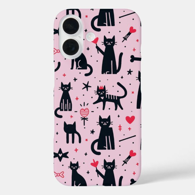 Funda iPhone 16 Silhouettes de gatos lindo estuche para iPhone / i (Reverso )