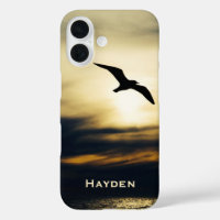 Silueta de ave volando al atardecer personalizada