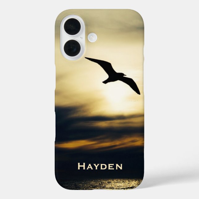 Funda iPhone 16 Silueta de ave volando al atardecer personalizada (Reverso )