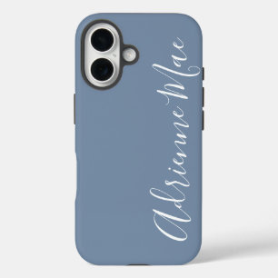Funda iPhone 16 Simplemente Nombre Monograma Personalizado Azul Po