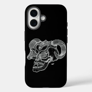 Funda iPhone 16 Skull Devil Head Diseño en blanco y negro