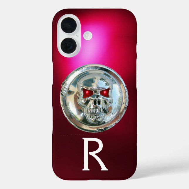 Funda iPhone 16 SKULL RIDERS MONOGRAM Borgoña Roja (Reverso )